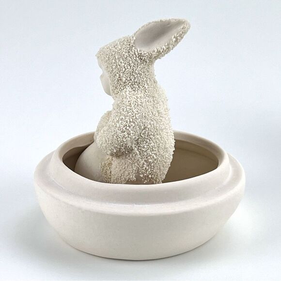K’s Collection Vintage Ceramic Bisque Lidded Easter Egg Hidden Snow Bunny Child - Picture 4 of 9